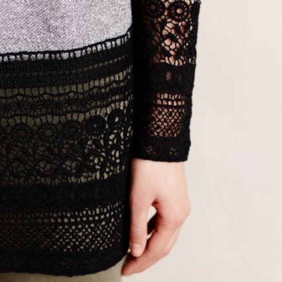 Anthropologie Recessed Lace Sweatshirt Pullover Long-Sleeve Gray Tunic Top - Picture 3 of 7